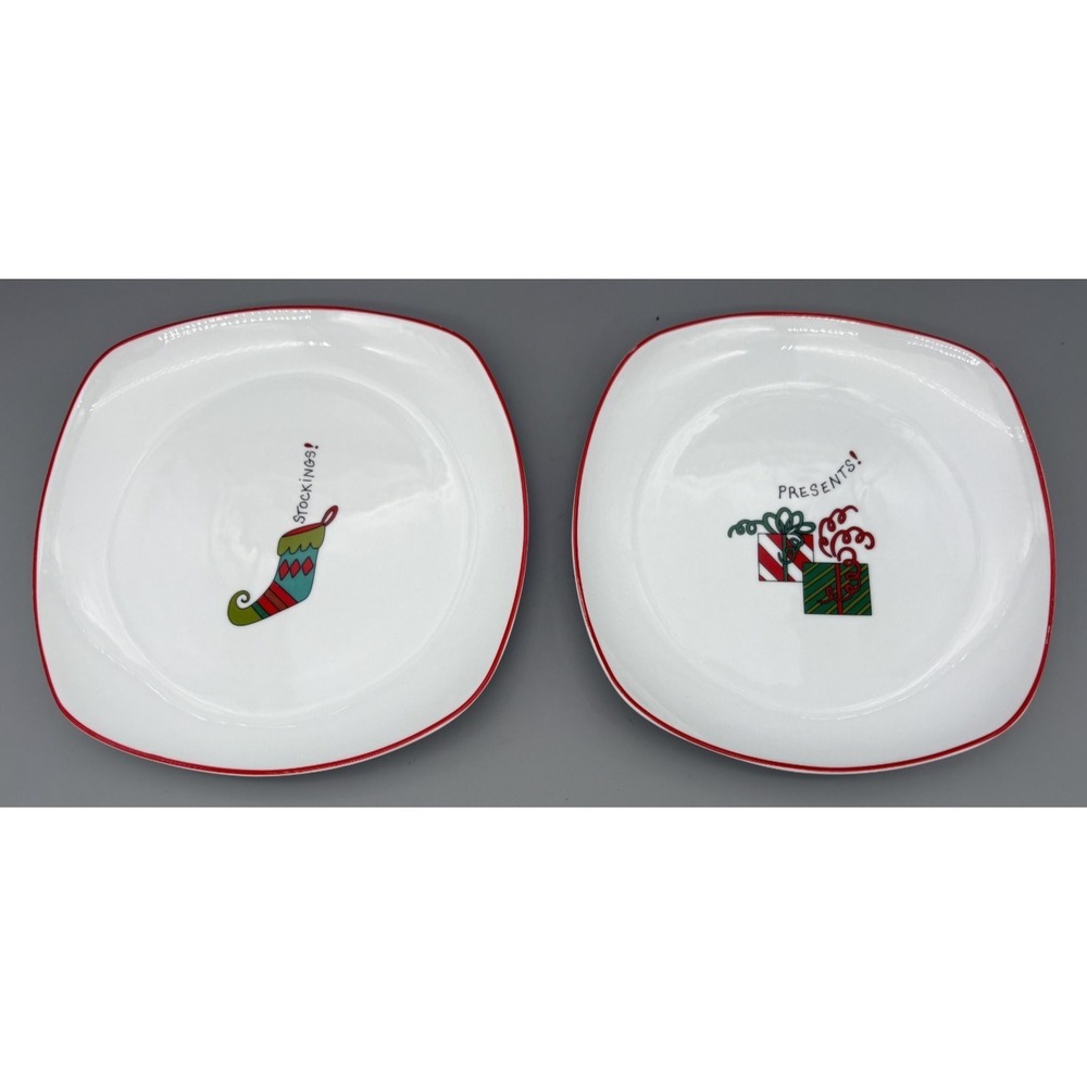 Fitz & Floyd Christmas Gourmet Plates Happy Holidays Home Decor Set of 2 - Picture 1 of 5